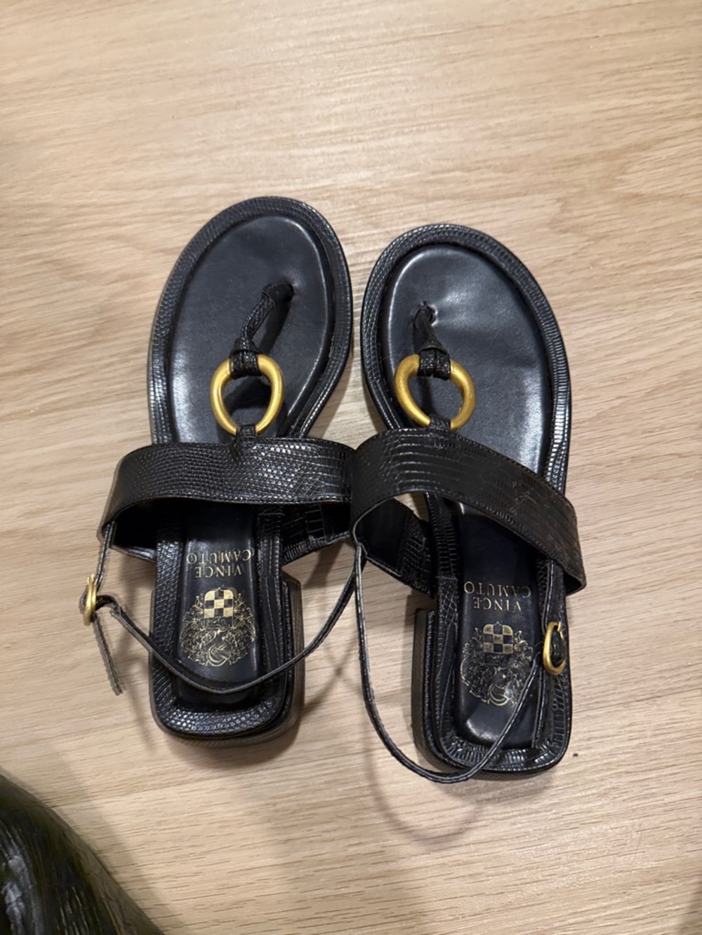 Vince Camuto Black Sandals with Gold Rings